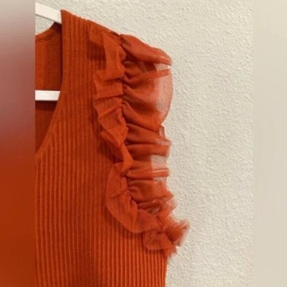 Bailey 44 Top Sleeveless Tulle XL NWT Sleeves Ruffle Ribbed Stretch Knit Orange - Picture 6 of 8